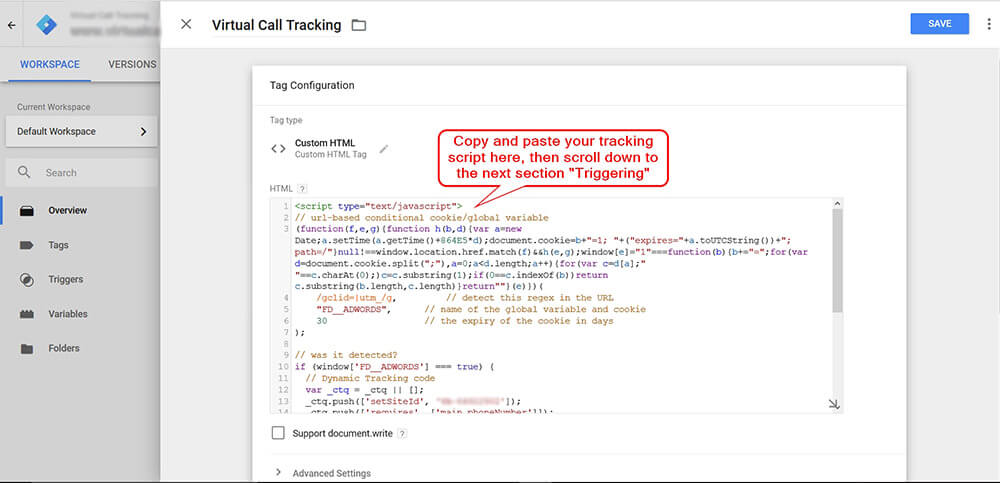 Call Tracking Script Google Tag Manager Screen Shot - Step 4